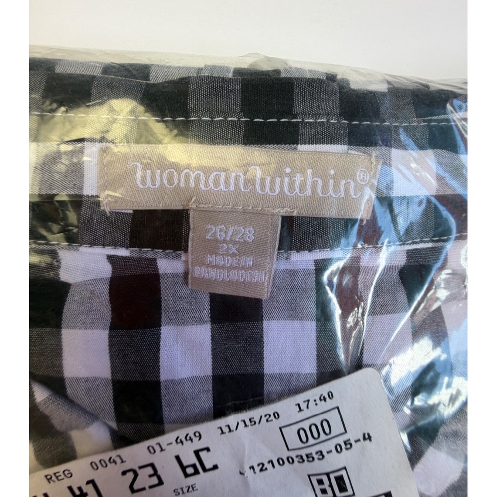Perfect Black Gingham Tunic Top Long Sleeve Collared Button Down New 2x 26/28 - Picture 4 of 7